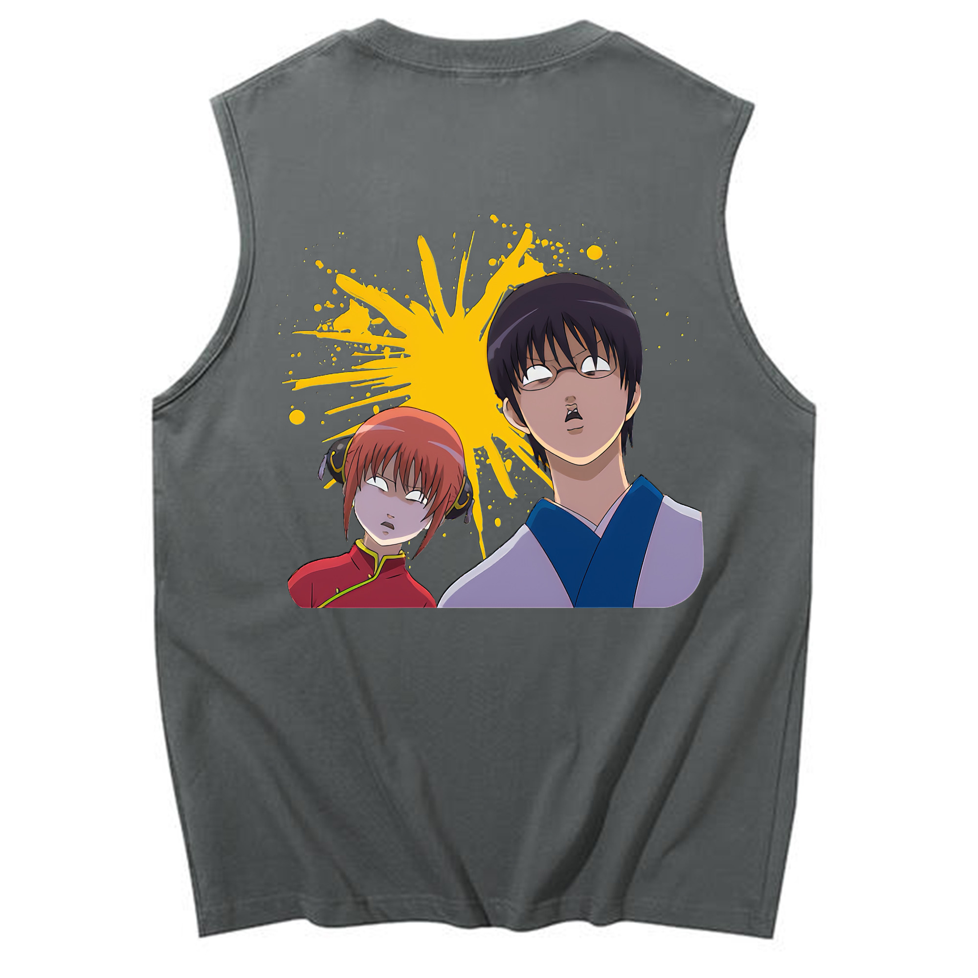 （画像用） ぎんたま 坂田銀時（さかたぎんとき） 神楽 志村新八（しむら しんぱち） GINTAMA Sakata Gintoki Kagura Shimura Shinpachi コットン100％タンクトップ（背面プリント）